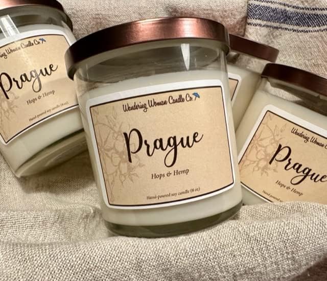 Wandering Woman Candle Company 8 oz Soy Wax Candle (Prague: Hops & Hemp)