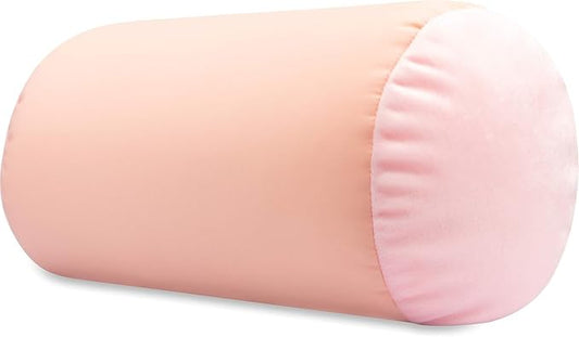 Microbead Bolster Neck Roll Pillow, Gently On Body, Head, Neck & Shoulders No Pain Rest, Relax Sleep - Silky Feel Prevent Wrinkles & Hair Breakage - Lightweight Cylinder Tube, 14" x 8", Cream Peach