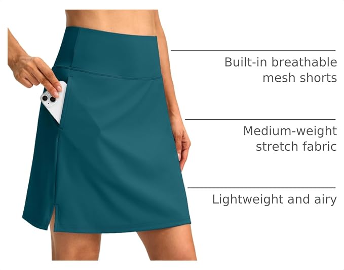 18" Skorts for Women 3 Pockets High Waist Long Athletic Tennis Skirt Golf Skort for Casual Summer Travel