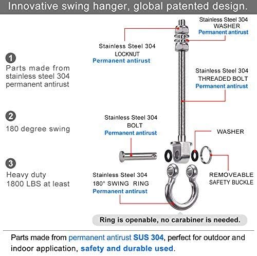 SELEWARE 6 Pack Swing Hanger, 9.25" x M10 Swing Bolts, Stainless Steel Heavy Duty Swing Hooks for Wood and Steel Beam Yoga Hammock Chair Punching Bag Porch Swing Sets, 1800LB Capacity
