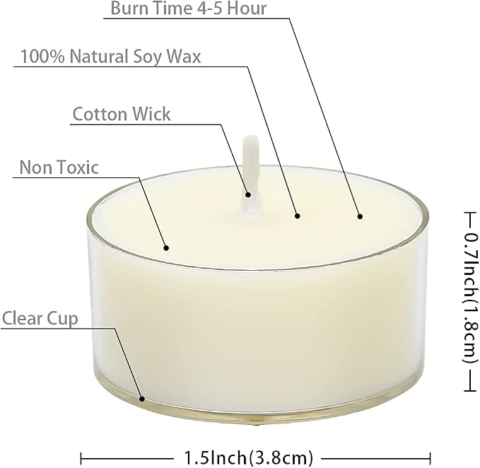 DEYBBY Scented Soy Tealights, Aromatherapy Soy Wax Candle Bulk|Clear Cup|12 Counts|Long Lasting|4 Hour Burn Time|Jasmine|for for Party and Home Decoration