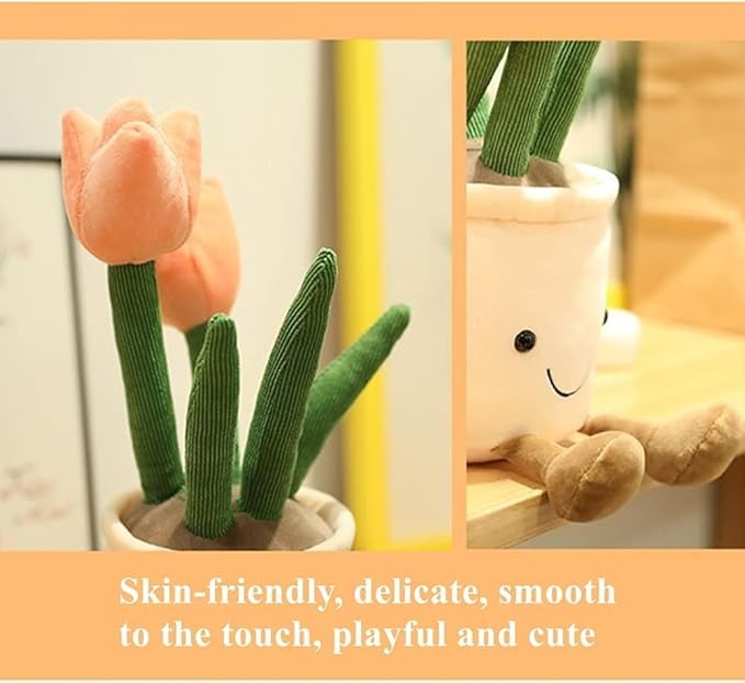 Smiling Tulip Plush Pot – Kawaii Plant Stuffed Toy for Girls, Cute Room Decor Pillow for Kids, Aesthetic Flower Plushie Gift, Soft Botanical Plush Toy for Bed, Desk or Nursery (Pink)