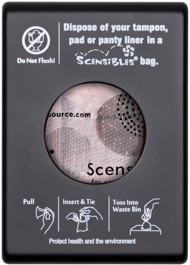 SCENSIBLES Bathroom Dispenser for Menstrual Care Disposal - Bag Dispenser and Refill Boxes - for Tampons, Pads, other Disposable Hygiene Products (Black)
