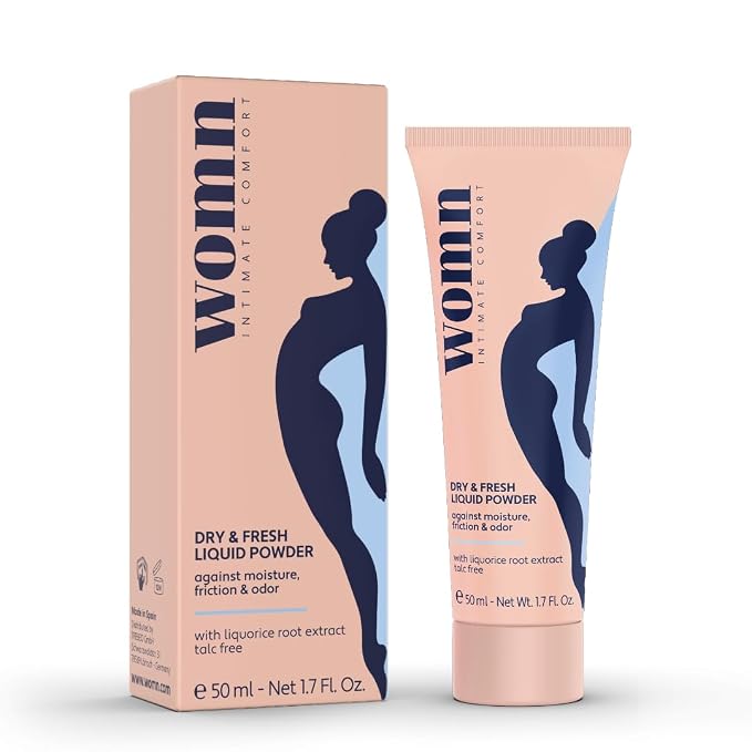 womn Liquid Body Powder for Women, Sweat, Chafing & Odor Relief 1.7 fl oz | Talc-free cream-to-powder formula. Absorbs moisture, helps reduce friction & odor. For groin, underboob & inner thighs.