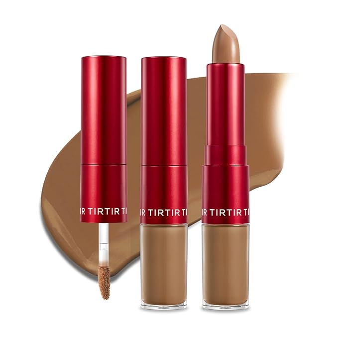 TIRTIR Glide&Hide Blurring Concealer - Creamy texture, Conceals dark circles and wrinkles, Dual formula (liquid tip & balm stick), Long-lasting wear, Korean Makeup, #8.5N, 0.28 Oz