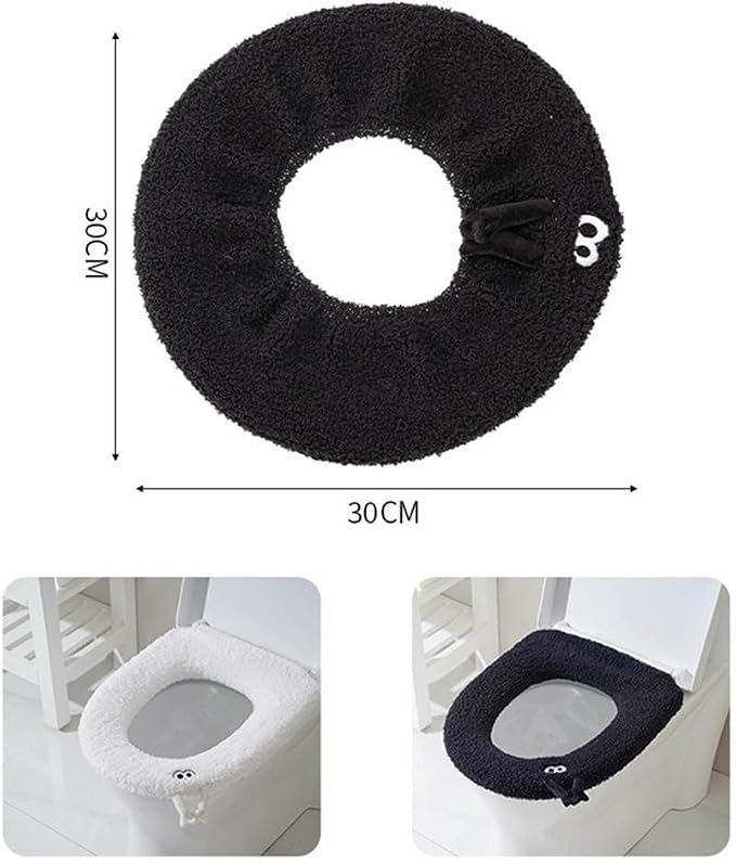 Soft Toilet Seat Washable And Comfortable Plush Toilet Seat Cover Pads, Reusable Thicker Warmer Cover Pads With Handle (Black)