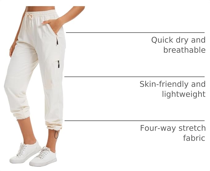 Womens Hiking Pants Quick Dry UPF 50 Lightweight Travel Golf Cargo Safari Pants Zipper Pockets