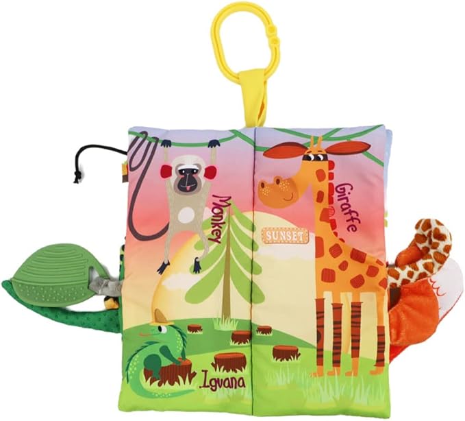 bebe mondo Jungle Baby Stroller Toys,Baby Books 0-6 Months,Touch and Feel Crinkle Cloth Books for Babies Infant Newborn Toys 0-3-6-12-18 Months, Interactive,Shower Gifts for Boys Girls