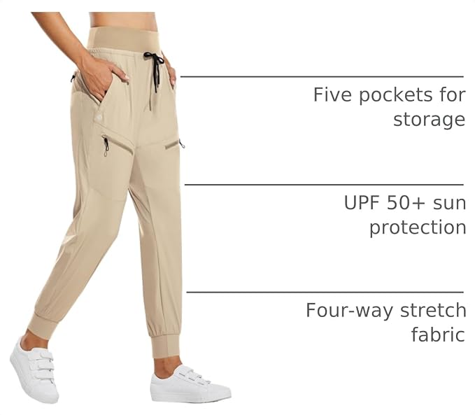 baleaf Womens Lightweight Hiking Pants Water Resistant Quick Dry Joggers with 5 Zipper Pockets UPF 50+ for Travel Hiking