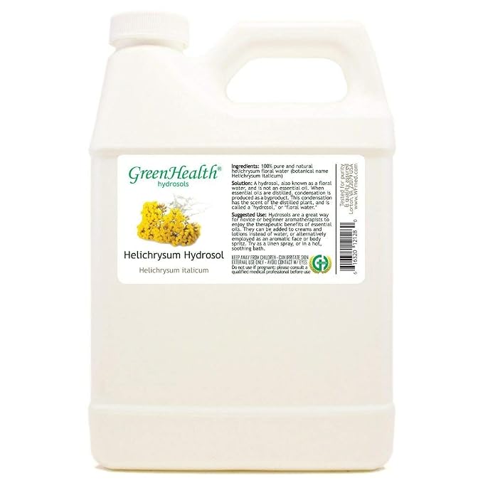 GreenHealth Helichrysum Hydrosol (Floral Water) - 32 fl oz Plastic Jug w/Cap - 100% Pure (NOT Oil)