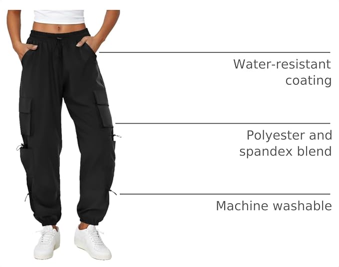 COPYLEAF Womens Parachute Cargo Pants with Pockets Quick Dry Hiking Pants Lightweight Water-Resistant Baggy Joggers