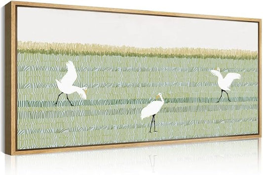 ANHUIB Large White Heron Wall Art Framed Green Abstract Wall Decor Modern Line Art Print Minimalist Matisse Painting for Living Room Office Bedroom 20x40 Inch