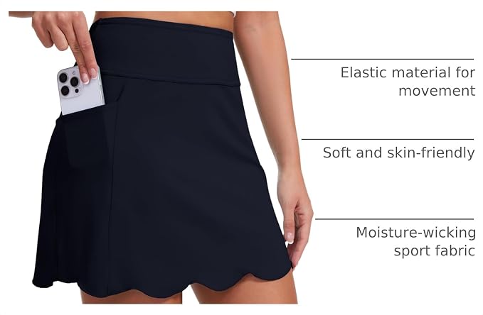 Skorts for Woman with Pockets 16" Golf Athletic Skirts Scalloped Hem Tennis Skirt Dressy Casual