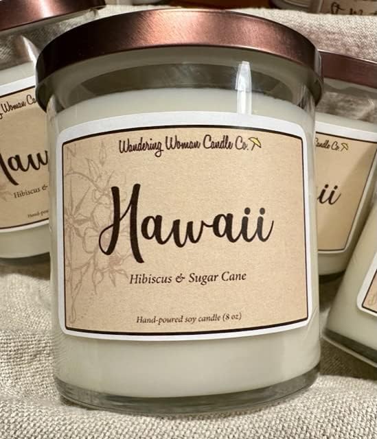Wandering Woman Candle Company 8 oz Soy Wax Candle (Hawaii: Hibiscus & Sugar Cane)