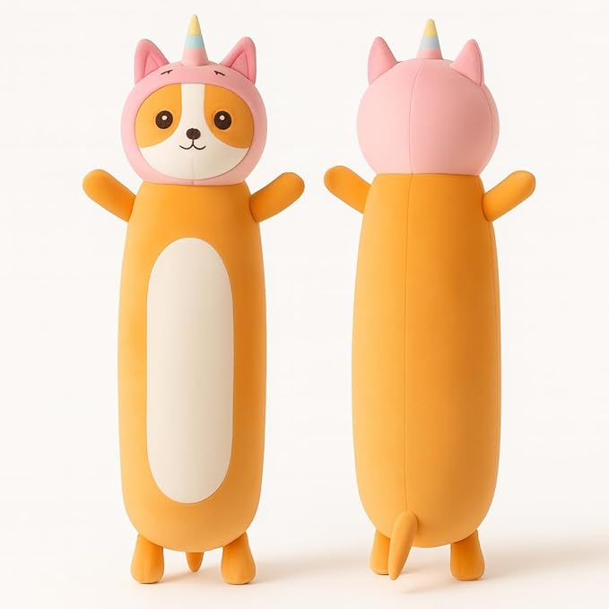 36 Inch Kawaii Unicorn Dog Long Plush Body Pillow Toy, Soft Corgi Shiba Inu Plushies with Stuffy Unicorn Outfit Big Stuffed Animals Gift for Kids Boys Girls, Birthday