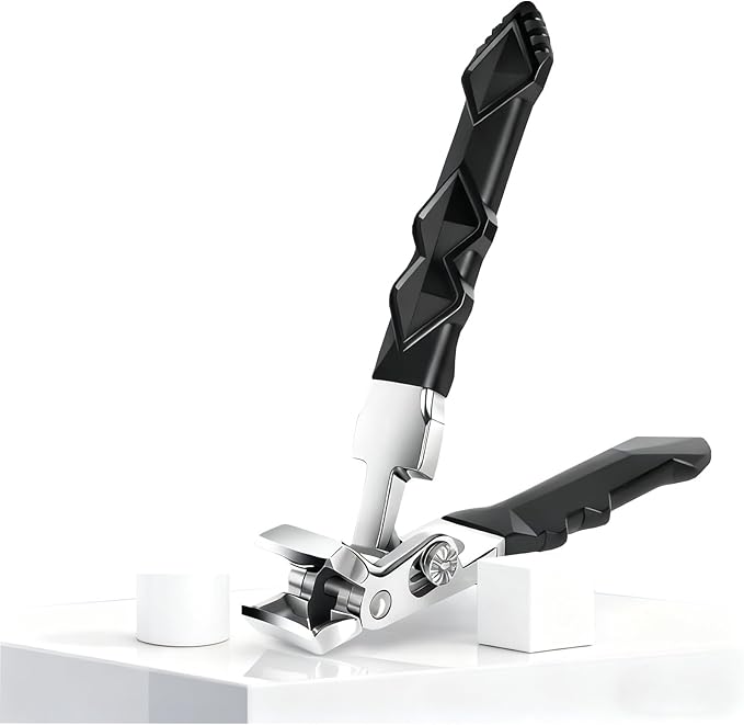 Black Long Handle Toenail Clippers for Seniors Non-Slip Wide Jaw Opening Clipmaster Pro Toenail Clippers with Catcher for Men for Thick Nails Ergonomic Curve Angled Head Toe Nail Clipper Sharp（1pcs）