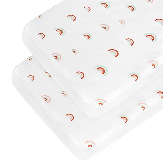 Crib Sheets Boy Girl, 2 Pack Baby Crib Sheets for Standard Crib Mattress & Toddler Bed Mattress, Snug Fit Breathable Soft Fitted Crib Sheet, Rainbow