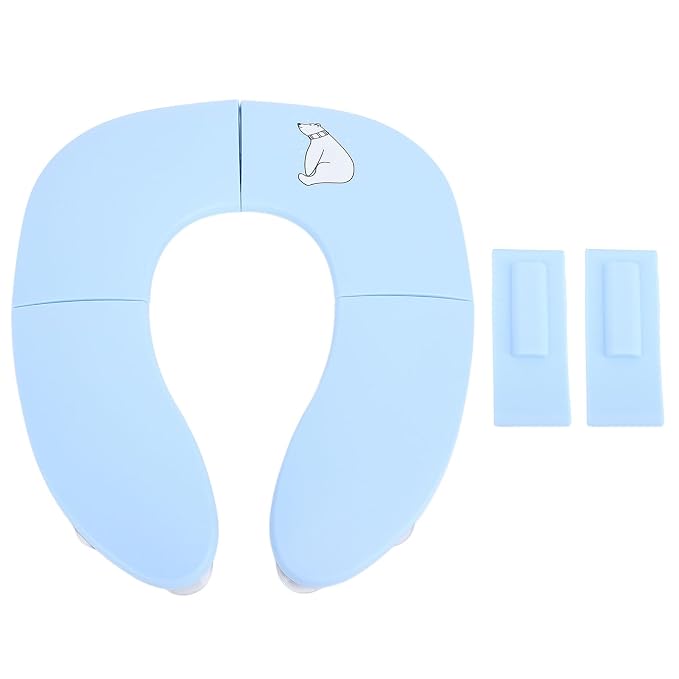 Fafeicy Kids Potty Foldable Travel Potty, PP Portable Training with Suction Cup and Slip Design, 35 X 29 X 3 Cm Folding Toilet Seat Cover for Toddler Travel (Blue)