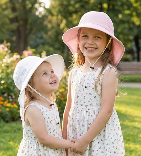 Toddler Baby Sun Hat Kids Summer Beach Essentials Adjustable Beach Hats with Bucket Wide Brim for Boys Girls Age 0-14 Years