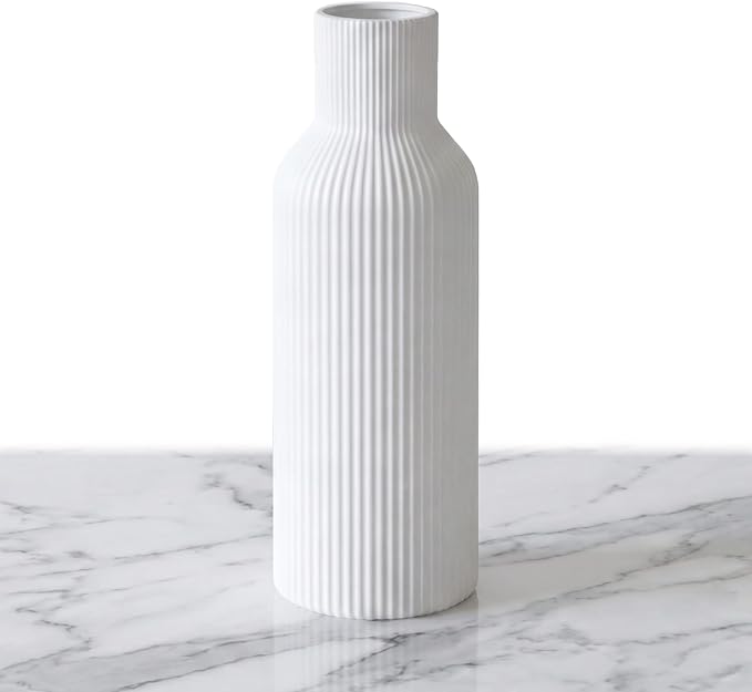 Large White Tall Ceramic Vase,Modern Matte Vertical Ribbed, Nordic Minimalist for Pampas, Dried & Fresh Flowers,Home Decor for Living Room, Coffee Table, Bookshelf, Entryway, Farmhouse