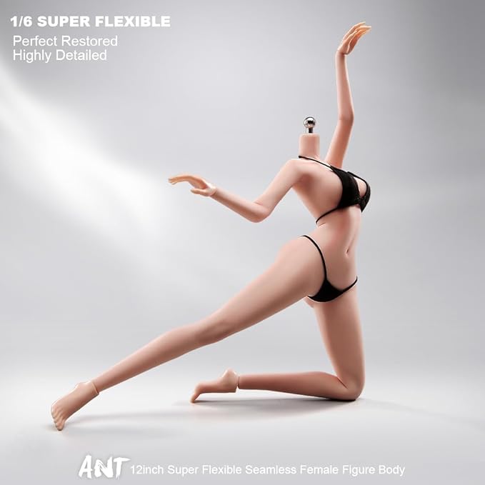 1/6 Scale Female Action Figure Body, 12 inches Seamless Flexible Action Figure Body Model with Detachable 5 Pairs Hand Gesture Shapes (Normal Skin)