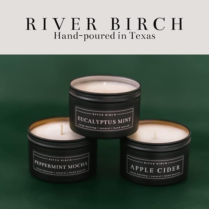 River Birch Candles Eucalyptus Mint Scented Candle | Premium, All-Natural, Non-Toxic, Soy Candles | 8 oz. Black Matte Tin Travel Candle | Cozy Relaxing Gifts for Home