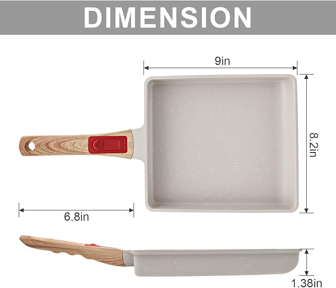 AIKENBBKK Tamagoyaki Japanese Omelette Pan, Japanese Egg Pan, Square Egg Pan Nonstick, Induction-Ready, Detachable Handle, with Silicone Spatula, PFAS & PFOA-Free, Oven Safe, White, 9" x 8.2"