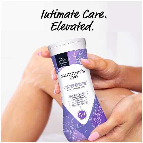 Summer's Eve Delicate Blossom Feminine Cleansing Wash, Daily Intimate Wash, Removes Odor, pH Balanced, Gentle for Sensitive Skin, 15 Ounce (Pack of 6)