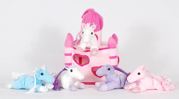 Pink Horse Castle with 5 Plush Horses and Bonus 5 Mini Horse Figures