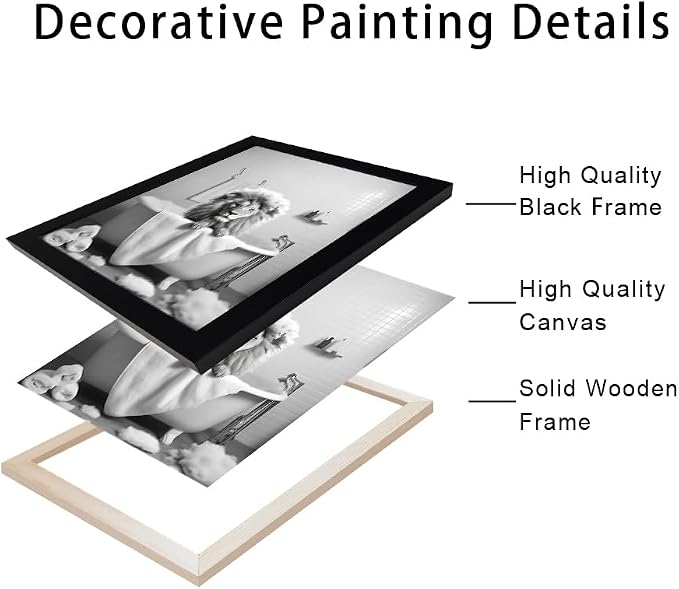 Black and White Lion Canvas Wall Art Bathroom Pictures Paintings for Wall Decor Funny Bathroom Wall Art Framed Animal Print Artwork