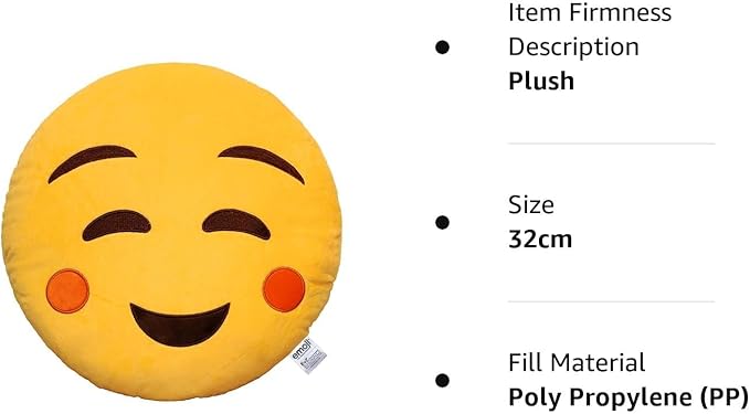 EvZ Official Certified Relaxed Emoji Pillow - 32cm Large Soft Plush Peaceful Smiling Face Emoticon Cushion - Cozy Decorative Stuffed Toy for Sleeping, Spa Decor & Stress Relief (Yellow)
