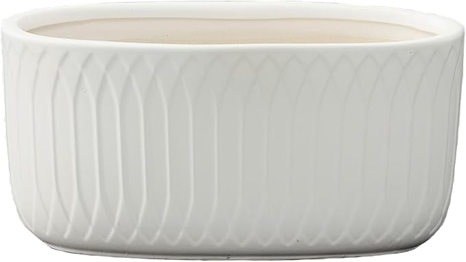 Urban Trends Collection Ceramic Decorative Blair Handcrafted Oval Planter, Decor Center Piece for Home Living Room, Table, Office: 13.00" x 7.00" x 6.50"H and 11.75" x 5.50" x 5.50"H (White/Gold)