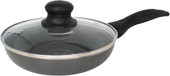 IMUSA 7 Inch Chef Cera Aluminum Ceramic Fry Pan with Glass Lid, Gray | Ceramic Nonstick Coating, Glass Lid with Cool-Touch Handle, Ideal for Pan-Frying, Great for Everyday Home Cooking