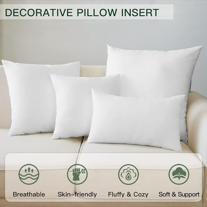 OTOSTAR Pack of 4 Throw Pillow Inserts, 12 x 20 Rectangle Cushion Inner Soft Fluffy Plump Stuffer Cushion Pads White Decorative Pillow Inserts