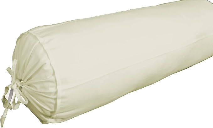 Cervical Neck Roll Pillow Cover with Cotton Bolster Pillowcases for Cylindrical Cushion and Drawstring Closure Round Neck Pillowcase 6" x 18" (15 x 45 cm) Ivory