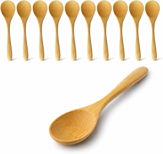 Small Bamboo Spoons Set of 12, 5.5 Inch Wooden Dessert Spoons for Ice Cream Yogurt Appetizers Snacks, Reusable Eco Friendly Bamboo Tasting Spoon for Kitchen, Party, Catering