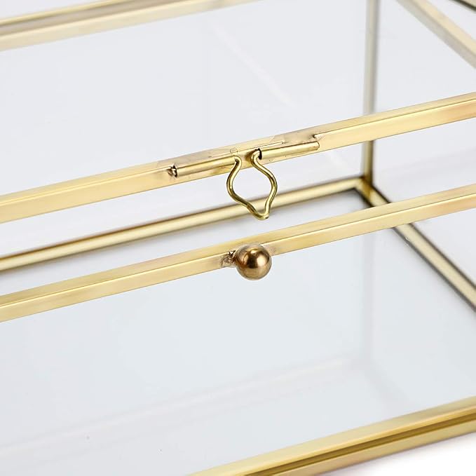 Hipiwe Vintage Glass Keepsake Box, Rectangle Jewelry Display Organizer Case | Vanity Lidded Box Home Decor Accent Decorative Boxes for Storage Trinket Rings Bracelet