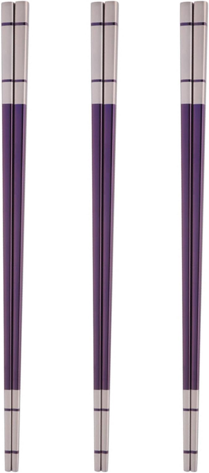 Reusable Stainless Steel Chopsticks,Dishwasher Safe , Easy to Use(3 PCS,purple)