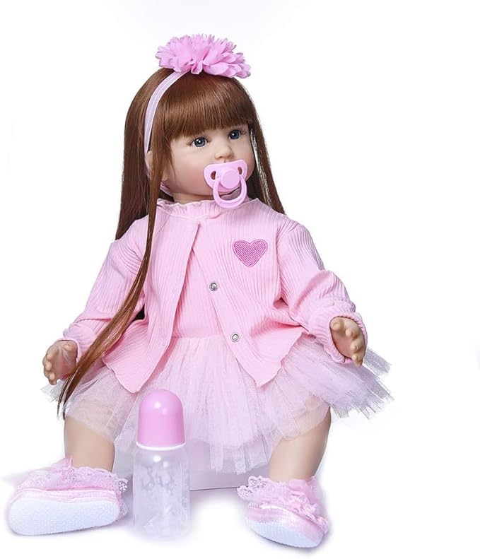Pinky Lifelike Reborn Toddler Dolls Girl 24inch 60CM Realistic Look Princess Baby Doll Vinyl Silicone Long Hair Babies Toy Gift