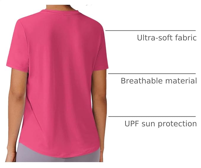 PINSPARK Soft Workout Tops for Women UPF 50+ Sun Protection Shirt Quick Dry Athletic Running Hiking Travel Basic Tee Shirts