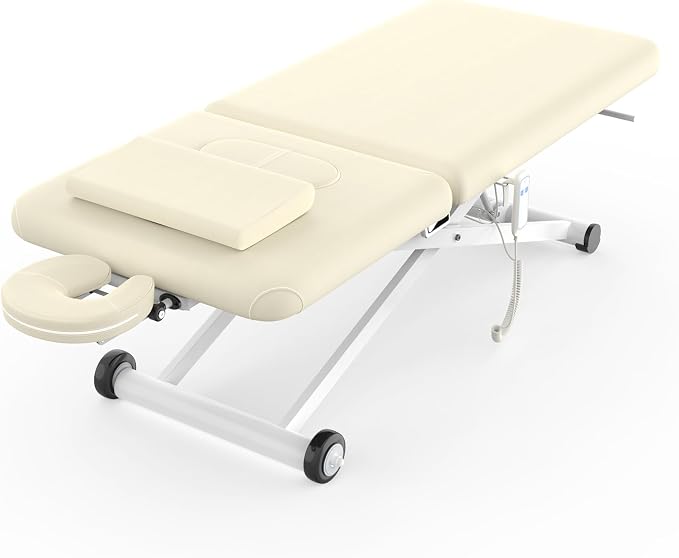 Dolonm Electric Massage Table, Electric Lift Motor and Manual Backrest Adjustable for Treatment/Medical Spa/Facial Bed/Beauty Bed and More - 31.2 Wide x 75 Long - White