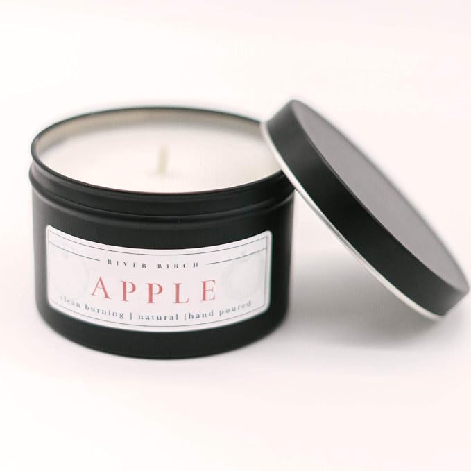 River Birch Candles Apple Scented Candle | Premium, All-Natural, Non-Toxic, Soy Candles | 8 oz. Matte Black Tin Travel Candle