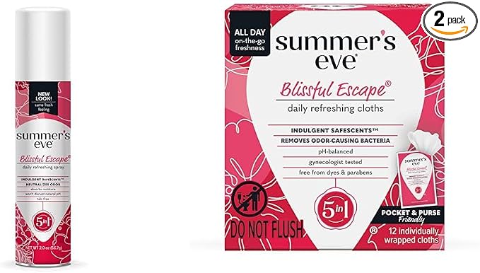 Summer's Eve Blissful Escape Feminine Spray 2 oz and Wipes 12 Count