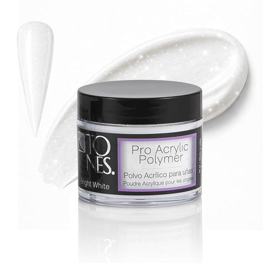 TONES Sparkling White Acrylic Nail Powder – Sparkling Bright White with Sparkles | Non-Yellowing Glitter Polymer | Salon Extensions & 3D Nail Art | Professional Grade | USA Made (1.5 oz)