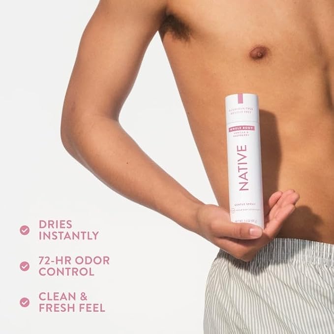 Native Whole Body Deodorant Spray for Women, 72 hour Aluminum free Deodorant Spray, Vanilla & Raspberry, 3.5oz with Westside Dispenser Pump