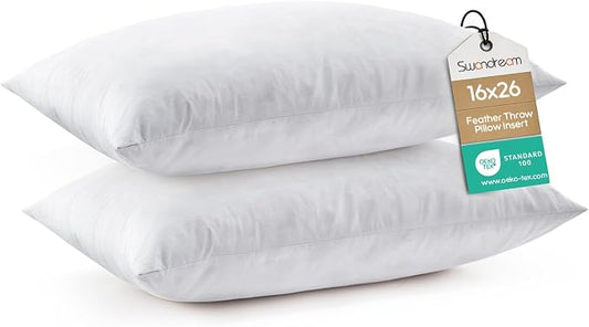 16x26 Feather Lumbar Pillow Inserts, Decorative Throw Pillow Inserts for Covers, Fuller Fit with Soft Support for Bed and Couch, Set of 2