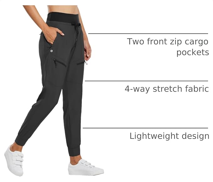 baleaf Womens Lightweight Hiking Pants Water Resistant Quick Dry Joggers with 5 Zipper Pockets UPF 50+ for Travel Hiking