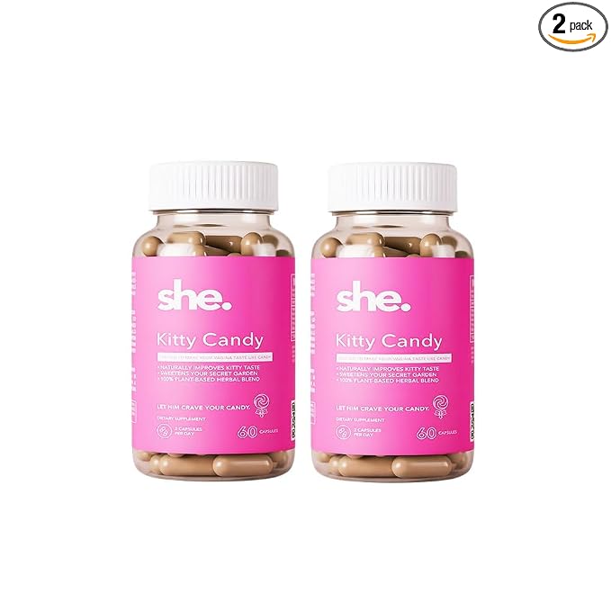 She. Kitty Candy Women's Daily Feminine Balance & Freshness Capsules, 120 Capsules with Pineapple, Mango, Red Apple Extract, Cinnamon, Fenugreek & D-Mannose | Vegan, Non-GMO