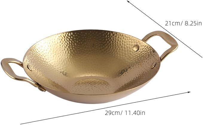 Double Handle Hammered Griddle Korean Pot Ramen Pot Stainless Steel Pan Cooking Tool