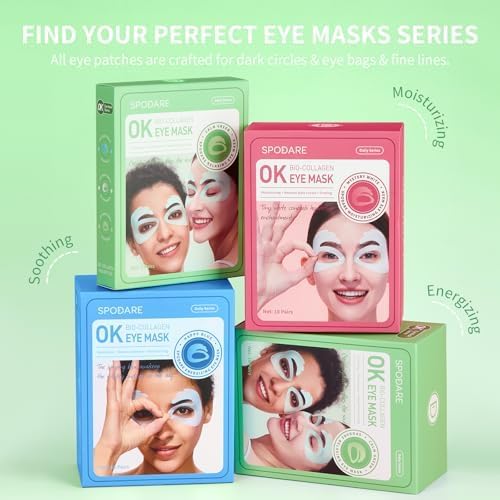 SPODARE OK Shape Eye Masks, 360° Fit Under Eye Patches with Collagen and Lavender Flower Extract, Firming Eye Masks for Puffy Eyes, Wrinkles, Self Care Gifts for Women - 6 Pairs, Calm Green